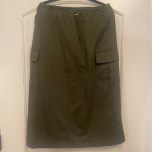 Split Back Long Cargo Skirts High Waist Drawstring-Army Green-Size XL